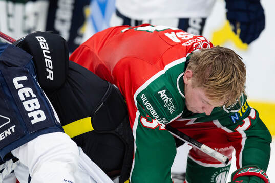 Frölundas Noah Hasa och HV71s Jamiro Reber fightas