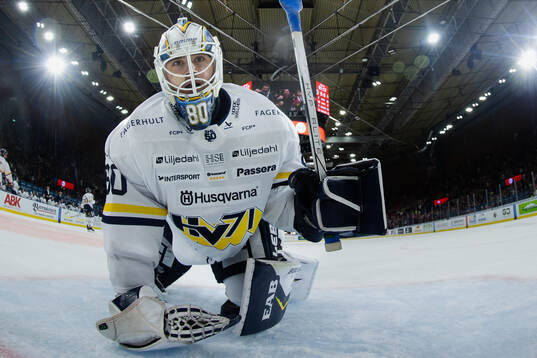 HV71s målvakt Frederik Dichow deppar