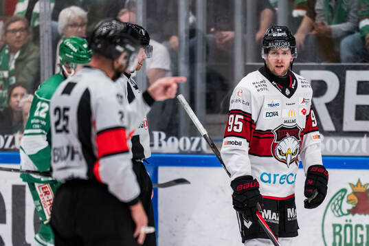 Malmö Redhawks Carl Persson reagerar på ett domslut