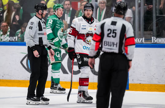Malmö Redhawks Carl Persson reagerar på ett domslut