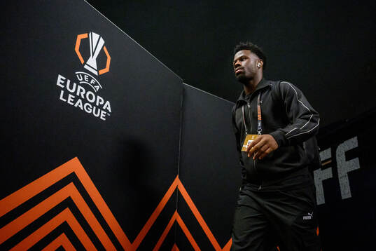 Emmanuel Ekong of Malmö FF arrives at the stadium