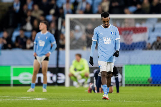 Taha Ali of Malmö FF looks dejected