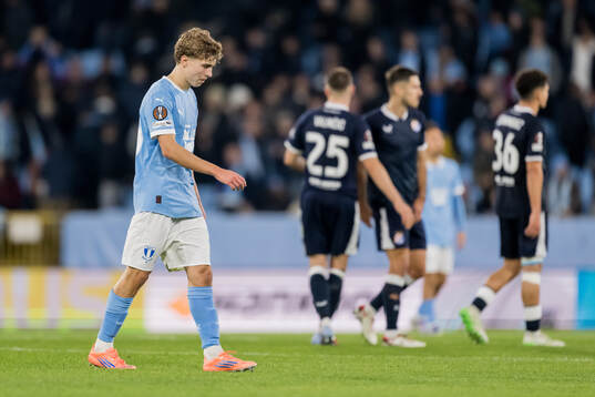 Hugo Bolin of Malmö FF looks dejected