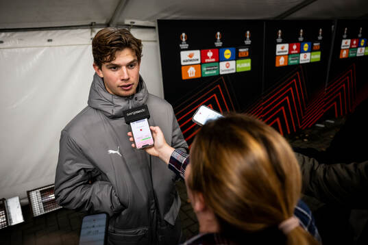 Goalkeeper Melker Ellborg of Malmö FF is being interviewed
