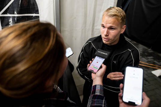Oscar Lewicki of Malmö FF is being interviewed