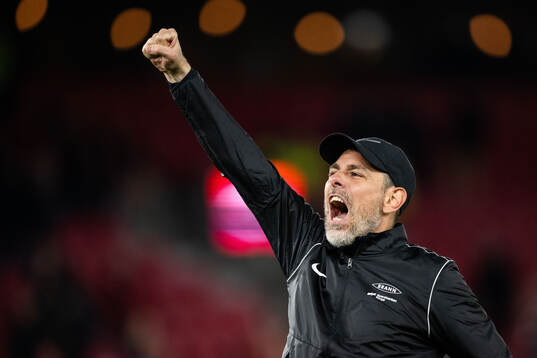 Head coach Freyr Alexandersson of Brann celebrates