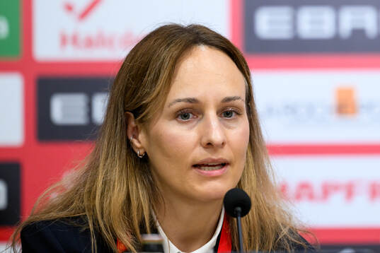 Press officer Lisa Eskils of Sweden at the press conference