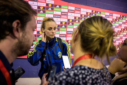 Amanda Ilestedt of Sweden is interviewed by media