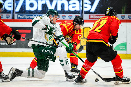 Färjestads Gabriel Carlsson och Brynäs Anton Rödin