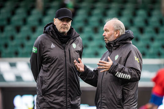 Brages huvudtränare Jonas Björkgren och tränare Lennart