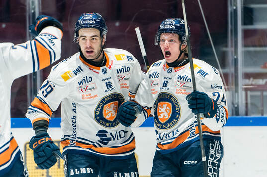 Växjös Reid Gardiner och  Karl Henriksson jublar