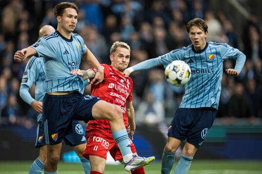 Djurgårdens Miro Tenho och August Priske Flyger mot