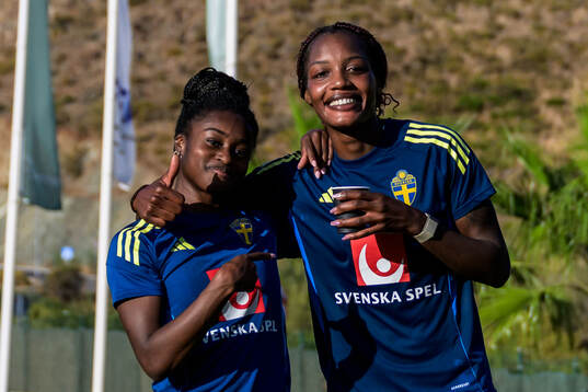 Monica Jusu Bah and Evelyn Ijeh of the Swedish women's
