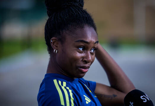 Monica Jusu Bah is being interviewed by the media of the