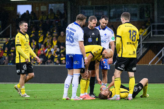 Domare Richard Sundell och Mjällbys Tom Pettersson