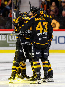Skellefteås spelare jublar med Arvid Lundberg