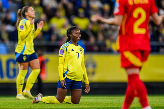 Monica Jusu Bah of Sweden reacts