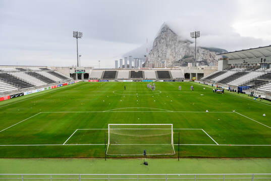 General view as players of Norway inspect the pitch
