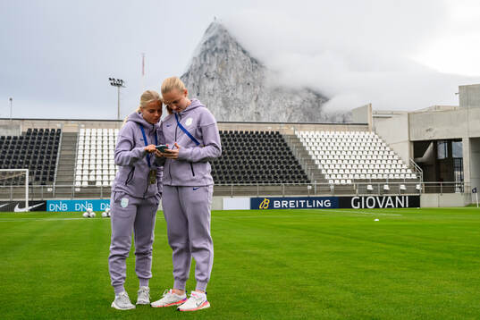 Justine Kielland and goalkeeper Sunniva Skoglund of Norway