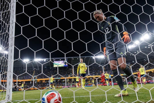 Goalkeeper Jennifer Falk of Sweden looks dejected