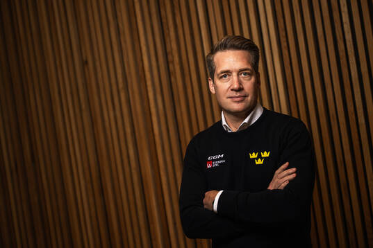 Tre Kronor herrs förbundskapten Sam Hallam