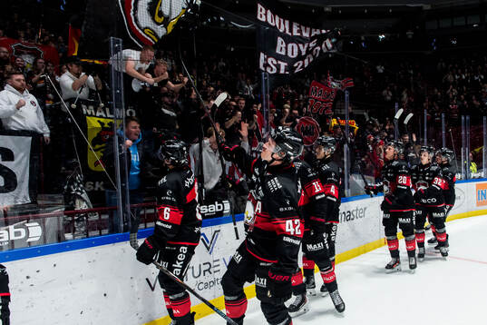 Malmö Redhawks spelare och supportrar jublar