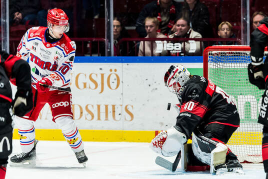 Timrås David Lilja och Malmö Redhawks målvakt Oskar