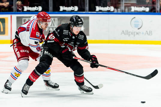 Timrås Sebastian Hartmann och Malmö Redhawks Robin Salo