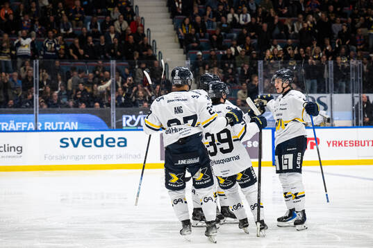 HV71s Hugo Pettersson jublar med lagkamrater
