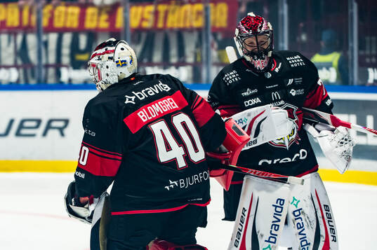 Malmö Redhawks målvakt Oskar Blomgren och målvakt Daniel