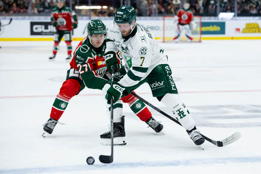 Frölundas Theodor Niederbach och Färjestads Axel Bergkvist