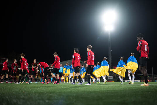 The players enter the pitch