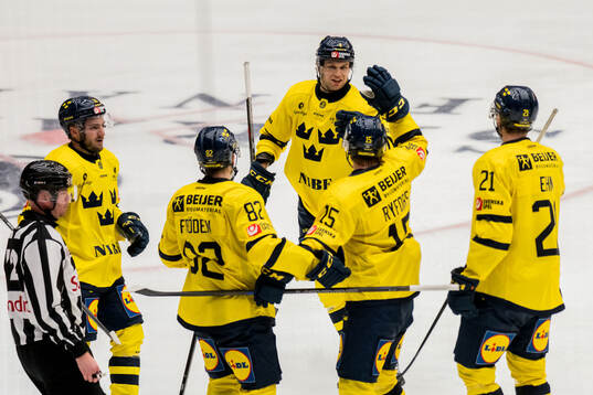 Simon Ryfors of Sweden celebrates with Jesper Frödén,