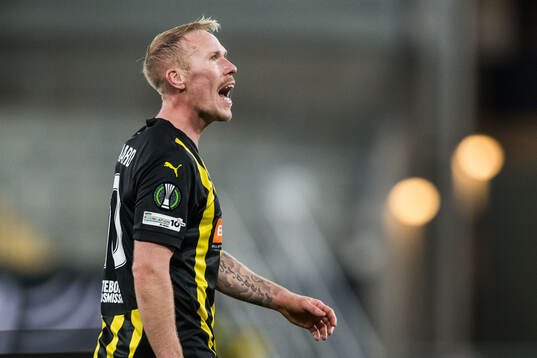 Mikkel Rygaard Jensen of Häcken reacts
