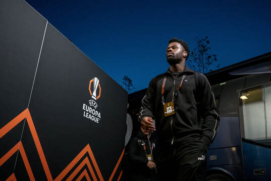 Emmanuel Ekong of Malmö FF arrives at the stadium