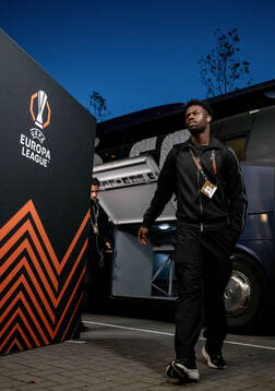 Emmanuel Ekong of Malmö FF arrives at the stadium