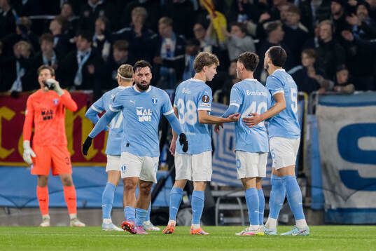 Kenan Busuladzic, Hugo Bolin and Andrej Djuric of Malmö FF