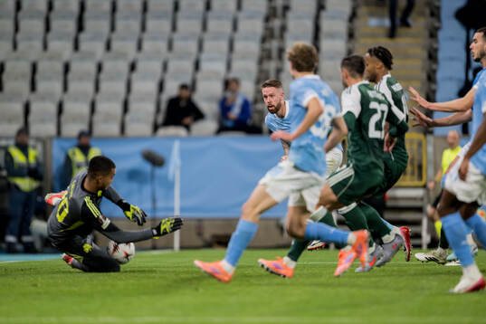 Goalkeeper Alban Lafont of Panathinaikos and Pontus Jansson