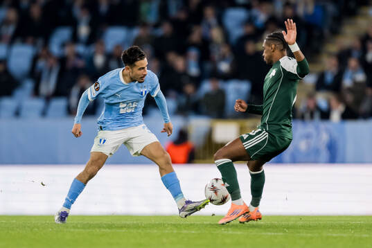 Adrian Skogmar of Malmö FF and Erik Palmer-Brown of
