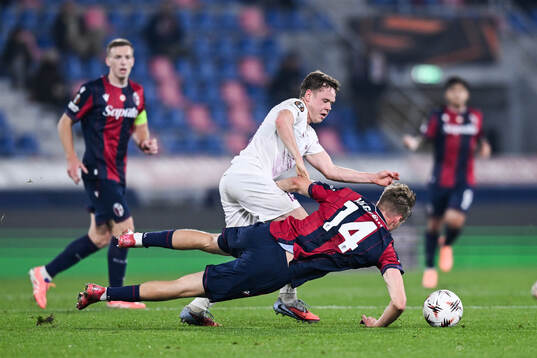 Eggert Aron Gudmundsson of Brann and Torbjørn Heggem of