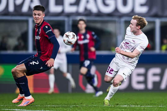 Emil Holm of Bologna and Markus Haaland of Brann
