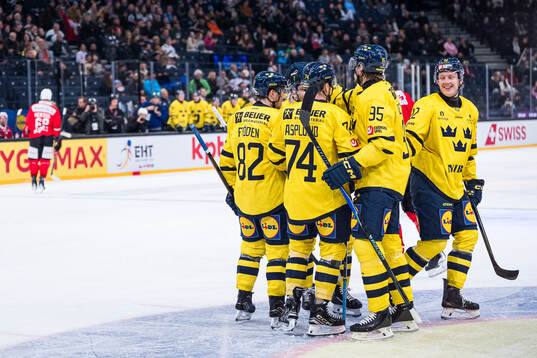 Fredrik Olofsson of Sweden celebrate with teammates