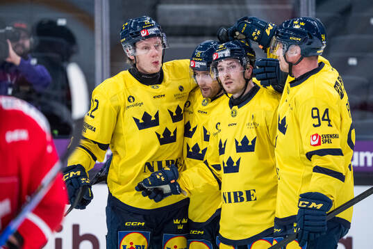 Jesper Frödén of Sweden celebrate with teammates