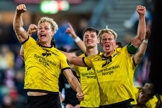 Håkon Holmefjord Lorentzen of Start celebrates