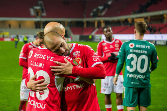 Kalmars Robert Gojani och Saba Mamatsashvili jublar