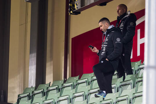 Head coach Azar Karadas of Start in the stands