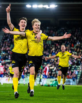 Håkon Holmefjord Lorentzen of Start celebrates