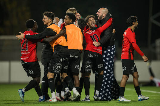 Nordic United FCs Lorent Mehmeti jublar