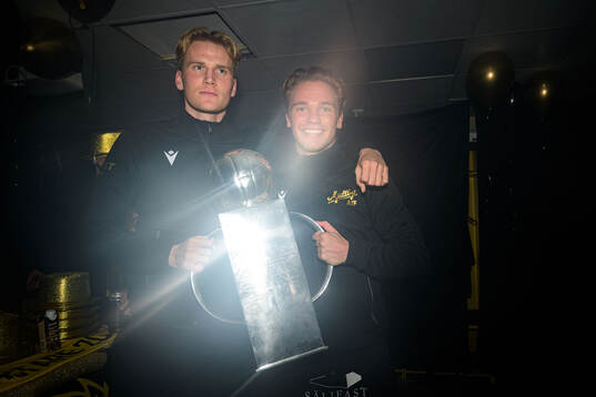Mjällbys f.d spelare Jakob Kiilerich Rask och Jeppe Kjaer