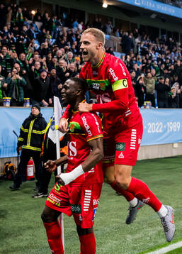 GAISs Ibrahim Diabate och Gustav Lundgren jublar